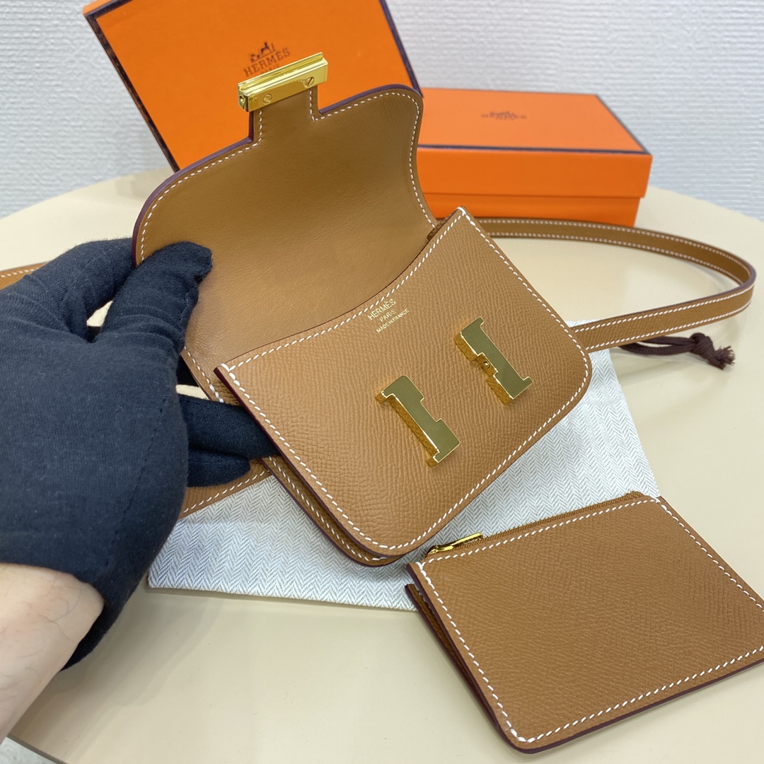 Hermes Constance Slim Wallet Belt Bag In Brown Epsom Leather